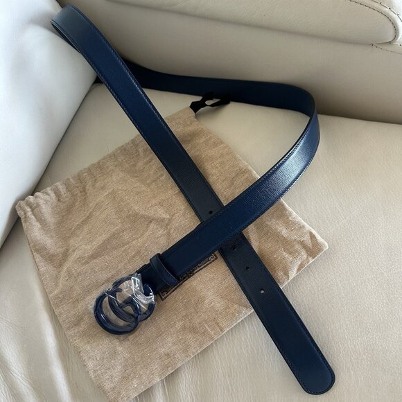NEW GUCCI BLUE MARMONT BELT GG SIZE 80 Cm 32 In 100% Authentic - Picture 4 of 6